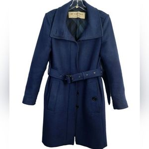 Burberry London Belted Long Wool Blend Trench Coat in Navy -Size US 10